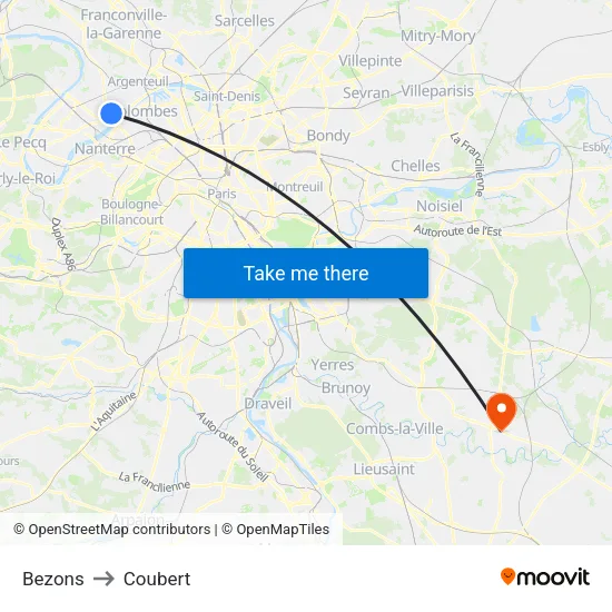 Bezons to Coubert map