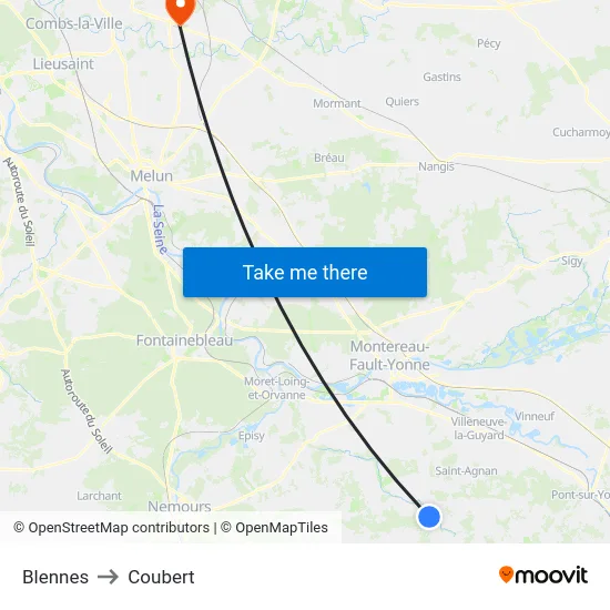 Blennes to Coubert map