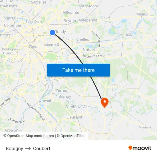 Bobigny to Coubert map