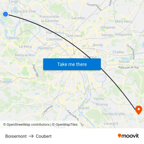 Boisemont to Coubert map