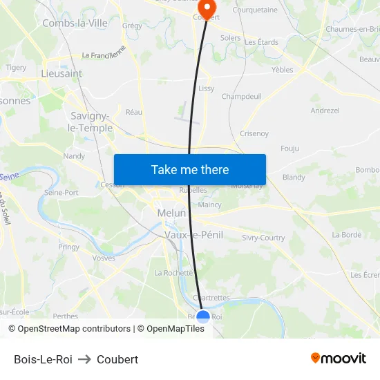 Bois-Le-Roi to Coubert map