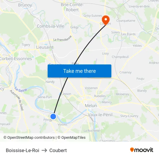 Boissise-Le-Roi to Coubert map