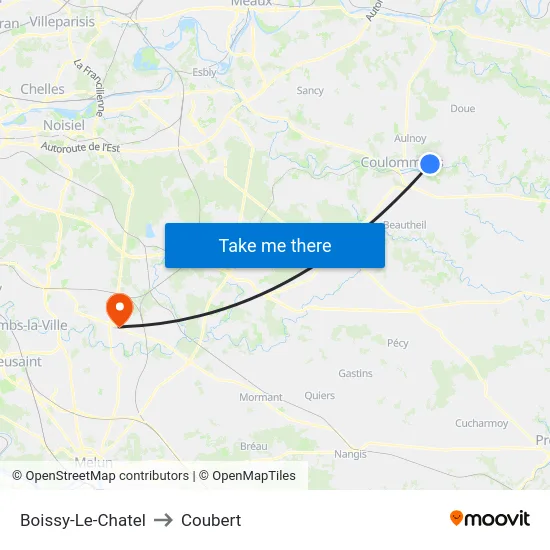 Boissy-Le-Chatel to Coubert map