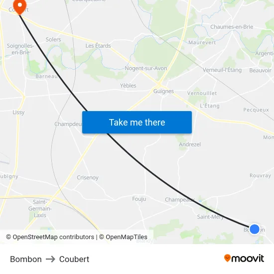 Bombon to Coubert map