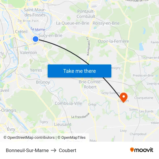 Bonneuil-Sur-Marne to Coubert map