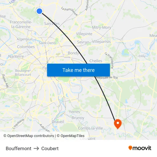 Bouffemont to Coubert map