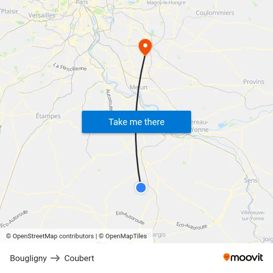 Bougligny to Coubert map