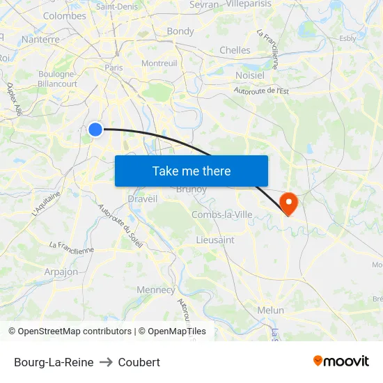 Bourg-La-Reine to Coubert map