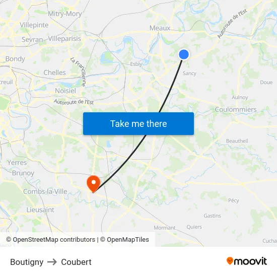 Boutigny to Coubert map