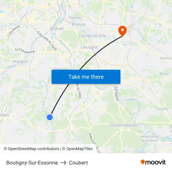 Boutigny-Sur-Essonne to Coubert map