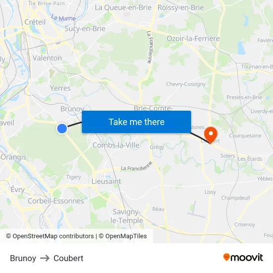 Brunoy to Coubert map