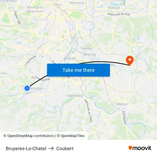 Bruyeres-Le-Chatel to Coubert map