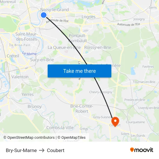 Bry-Sur-Marne to Coubert map