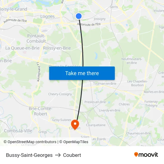 Bussy-Saint-Georges to Coubert map
