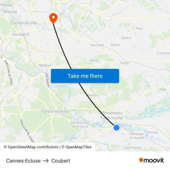 Cannes-Ecluse to Coubert map