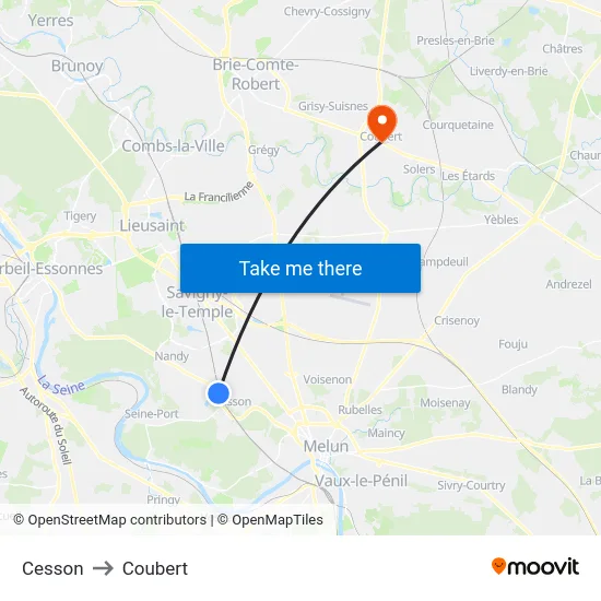 Cesson to Coubert map