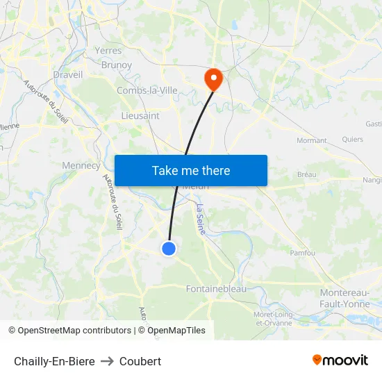 Chailly-En-Biere to Coubert map