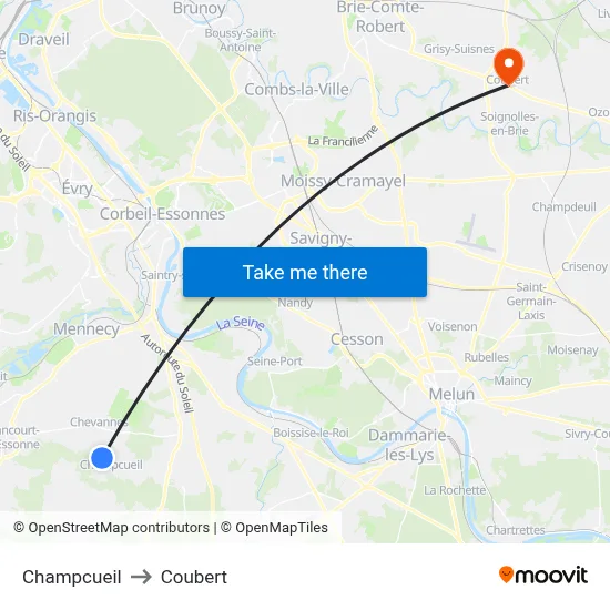 Champcueil to Coubert map