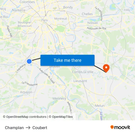 Champlan to Coubert map