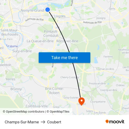 Champs-Sur-Marne to Coubert map