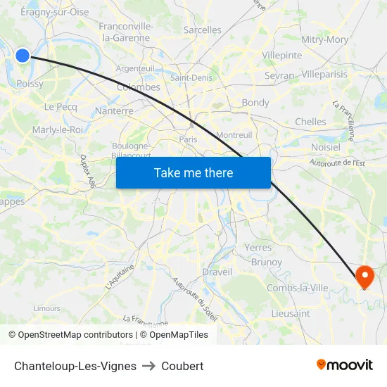 Chanteloup-Les-Vignes to Coubert map