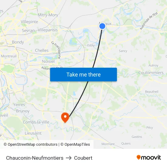 Chauconin-Neufmontiers to Coubert map