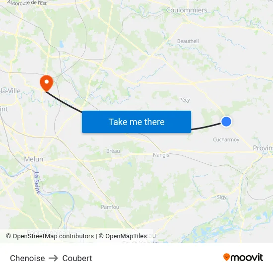 Chenoise to Coubert map