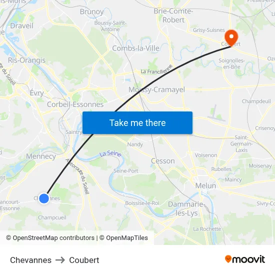 Chevannes to Coubert map