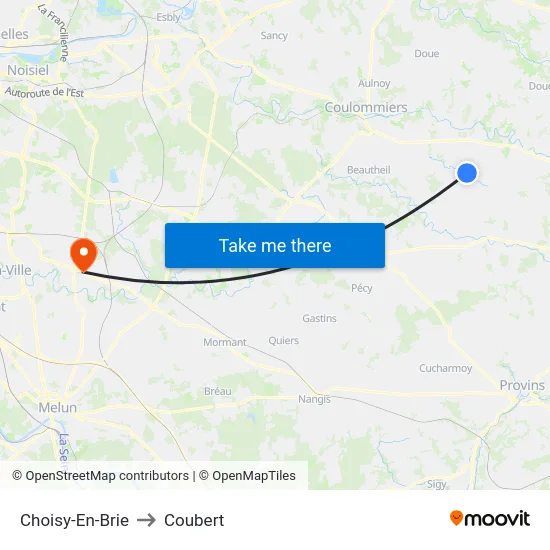 Choisy-En-Brie to Coubert map