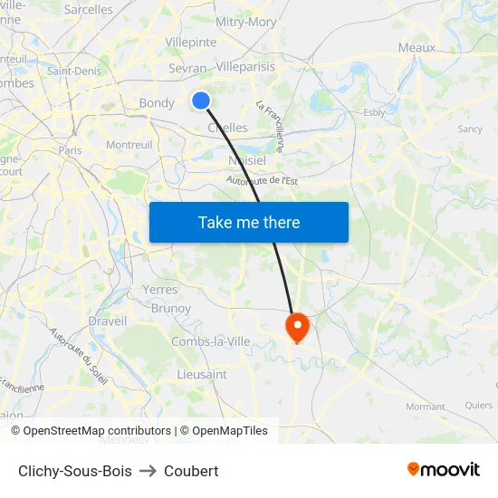 Clichy-Sous-Bois to Coubert map