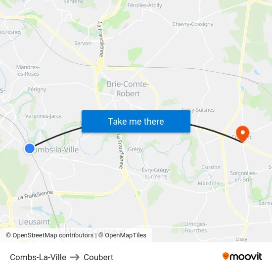 Combs-La-Ville to Coubert map