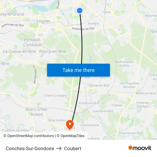 Conches-Sur-Gondoire to Coubert map