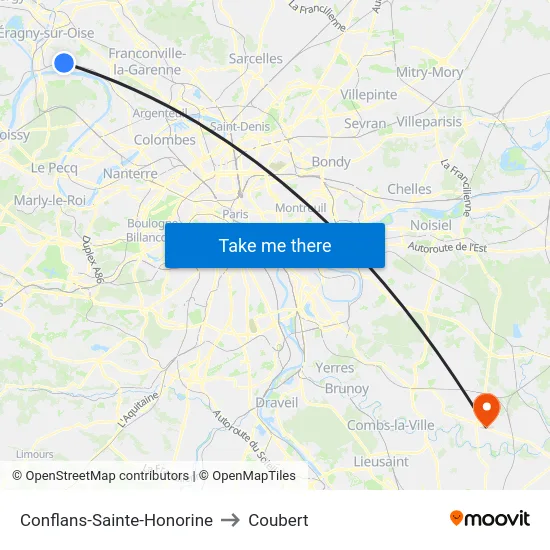 Conflans-Sainte-Honorine to Coubert map