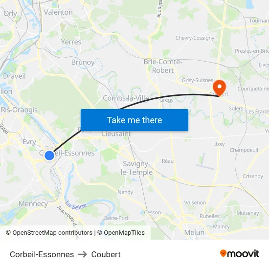 Corbeil-Essonnes to Coubert map
