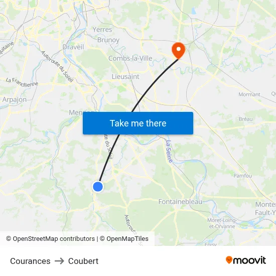 Courances to Coubert map
