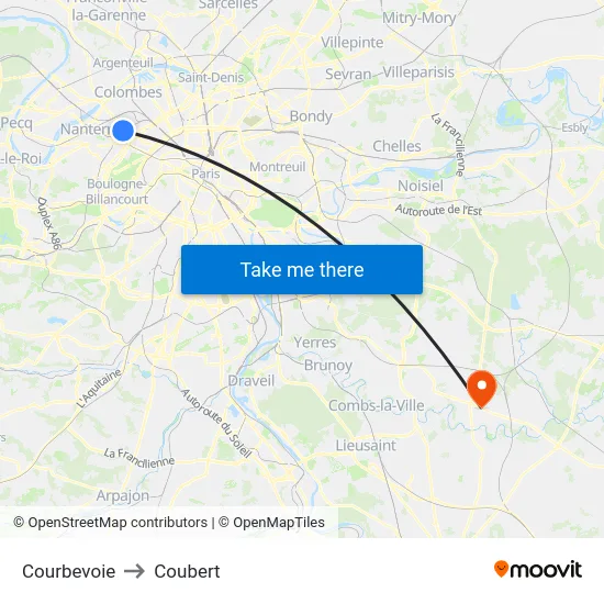 Courbevoie to Coubert map