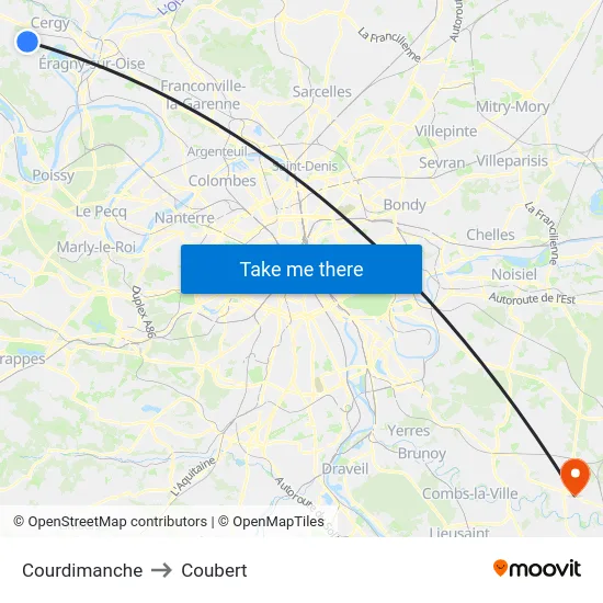 Courdimanche to Coubert map