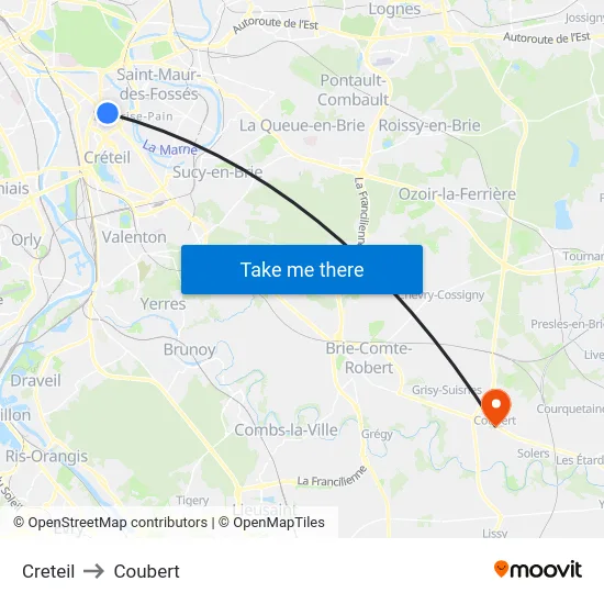 Creteil to Coubert map