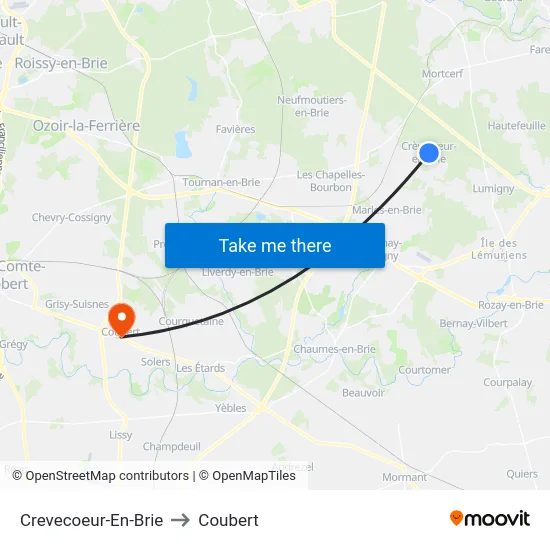 Crevecoeur-En-Brie to Coubert map