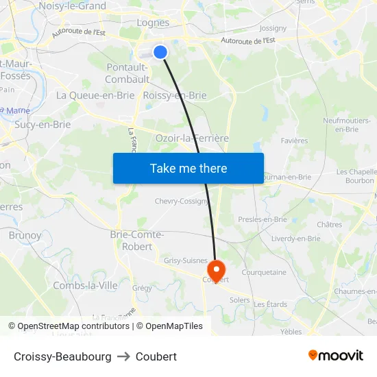 Croissy-Beaubourg to Coubert map