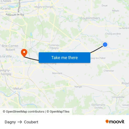 Dagny to Coubert map