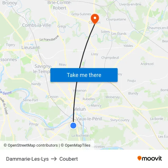 Dammarie-Les-Lys to Coubert map