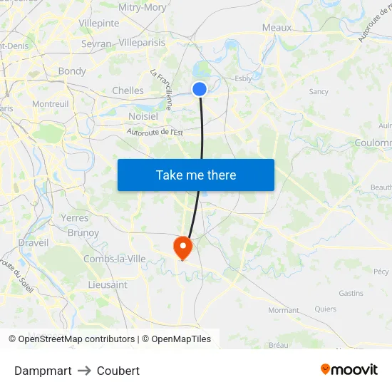 Dampmart to Coubert map
