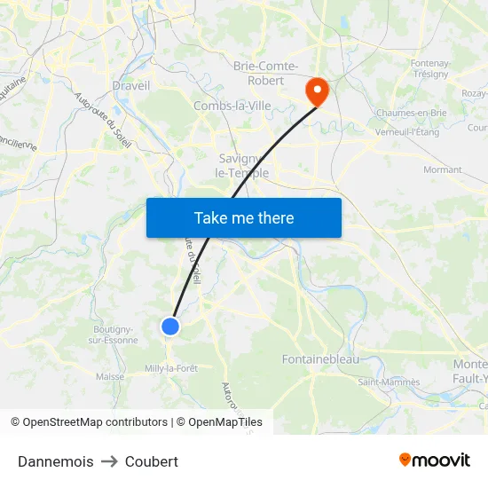 Dannemois to Coubert map