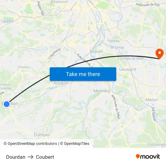 Dourdan to Coubert map