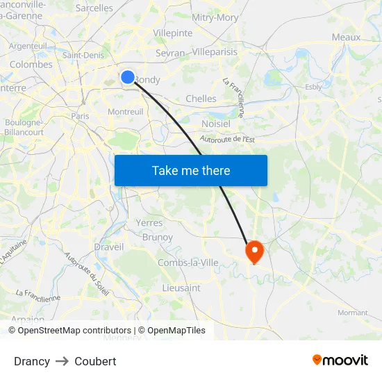 Drancy to Coubert map