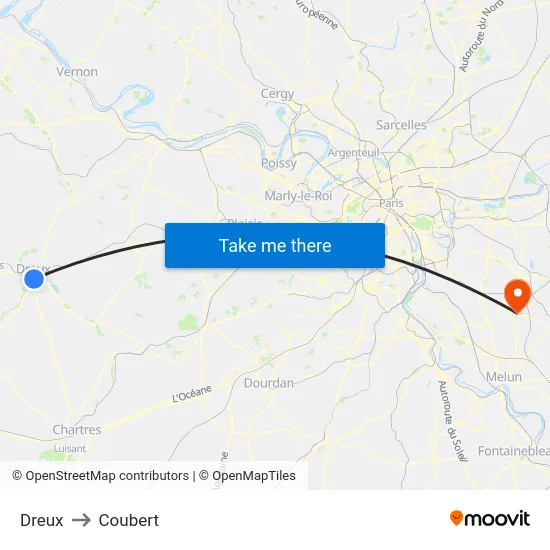 Dreux to Coubert map