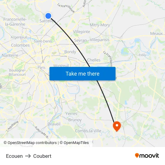 Ecouen to Coubert map