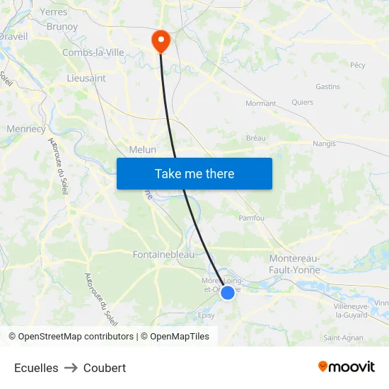 Ecuelles to Coubert map