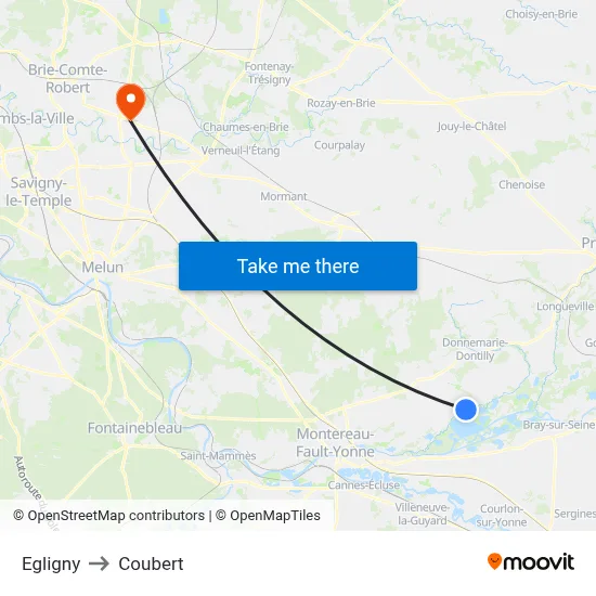 Egligny to Coubert map
